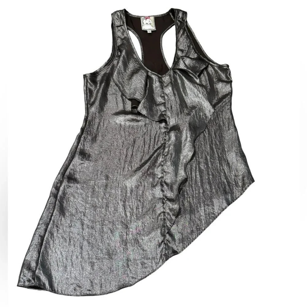 EUC Baraschi Lame’ Asymmetrical Tank Cocktail small Pewter color
